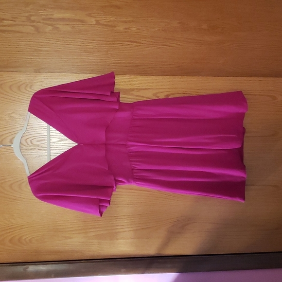 Crossover V Neck Dress with Flutter Sleeves From ASOS. NWT. Pink/Purple. Swishy. - Picture 5 of 9
